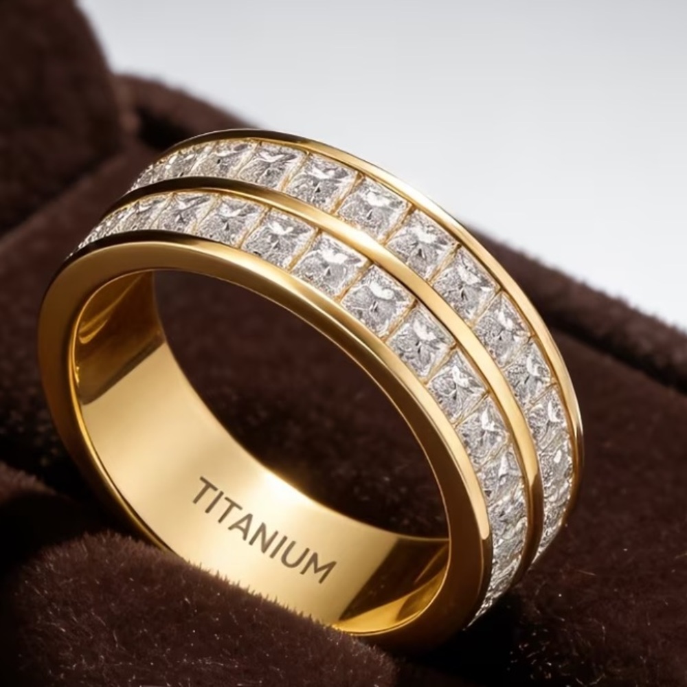 18 k gold plated Titanium Double Row  Synthetic CZ Women's Ring